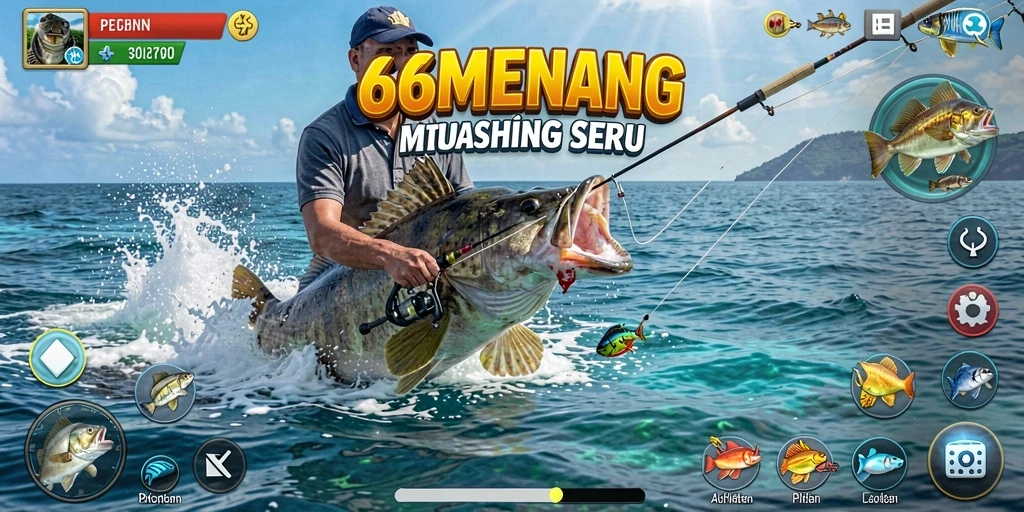 Screenshot gameplay Fishing 66MENANG menampilkan aktivitas memancing yang seru dan interaktif.