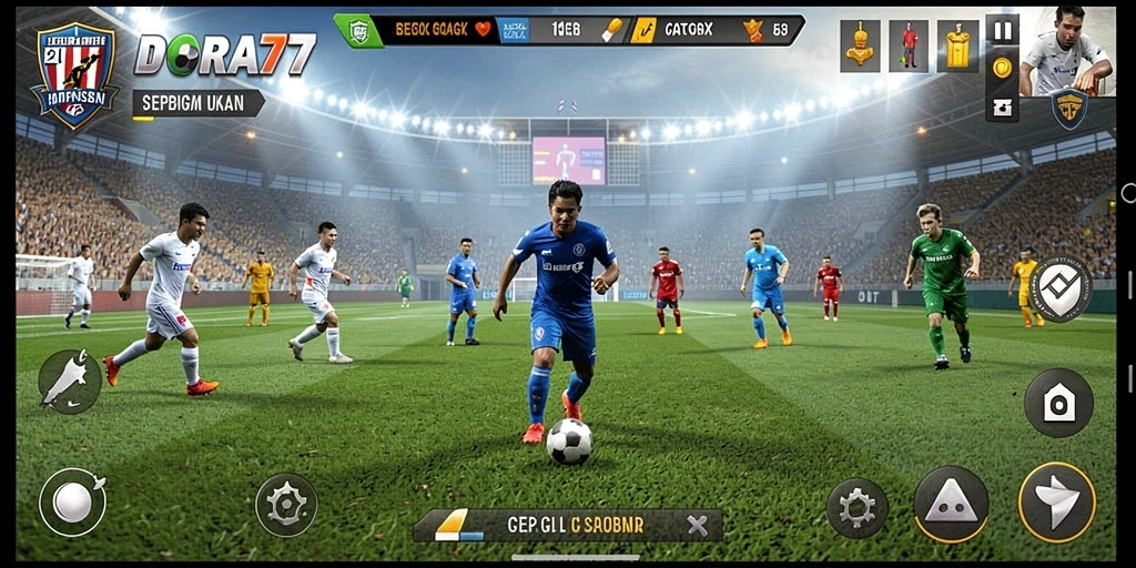 Tampilan gameplay DORA77 yang menegangkan saat pertandingan sepak bola.