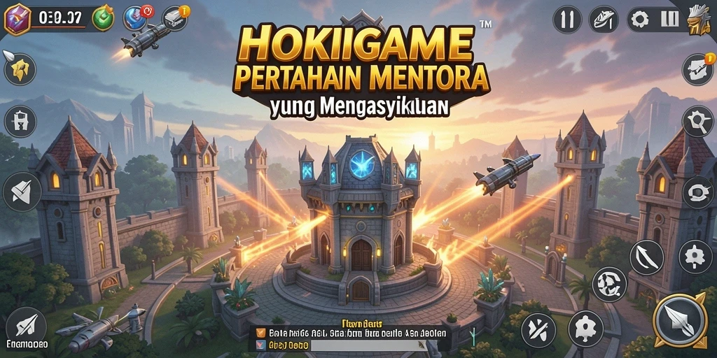 Gameplay HOKIGAME yang penuh aksi dalam pertahanan menara.