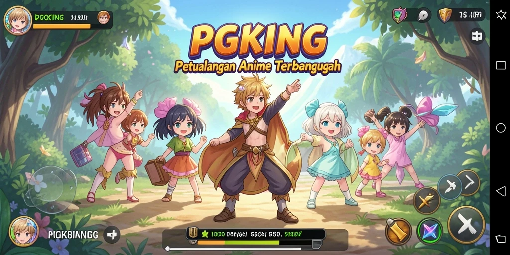 Screenshot gameplay PGKING yang menampilkan pertarungan epik karakter anime.