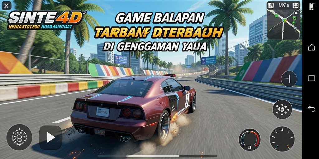 Gameplay mendebarkan di SINTE4D dengan mobil balap yang cepat.