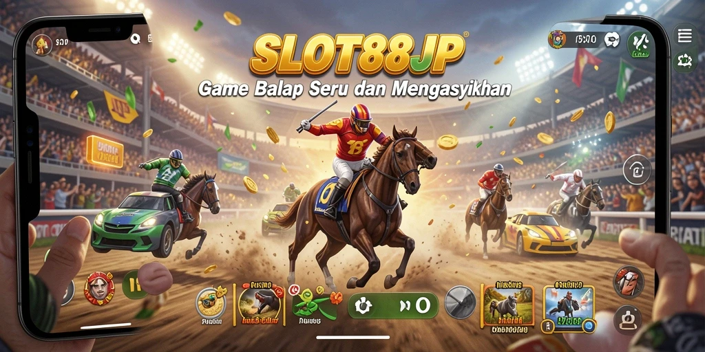 Tangkapan layar gameplay SLOT88JP yang menunjukkan aksi balapan yang mendebarkan.