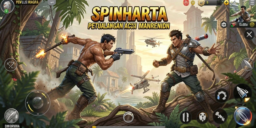 Tampilan gameplay SPINHARTA yang penuh aksi dan tantangan seru.