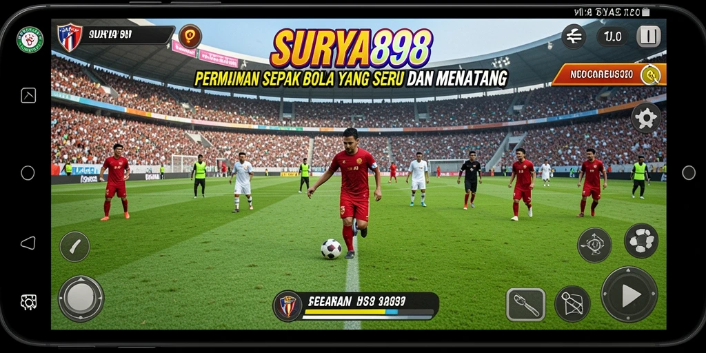 Tampilan gameplay seru dalam pertandingan sepak bola yang intens.