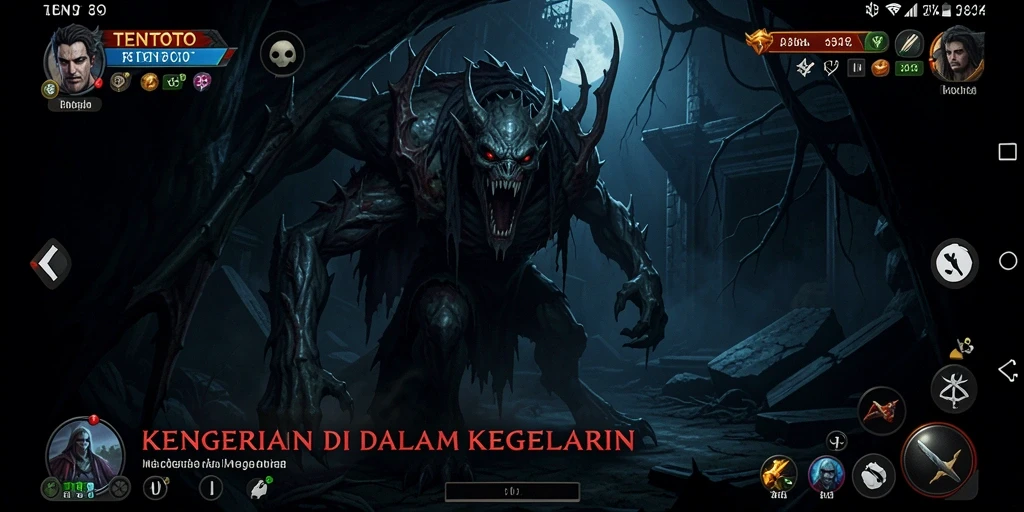 Screenshot gameplay TENTOTO dengan suasana horror yang menakutkan